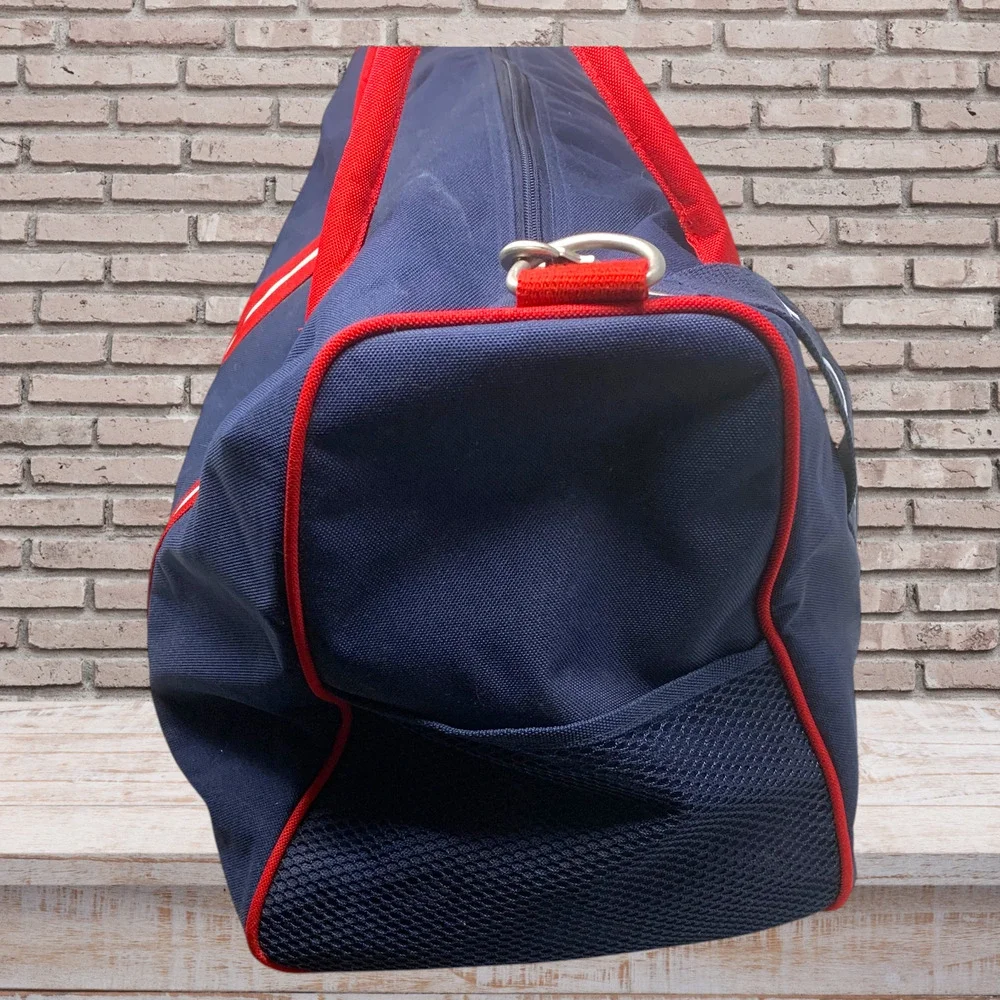 Vintage Tommy Hilfiger Navy Red Nylon Duffle Bag Spellout 90s Y2K Gym Weekender